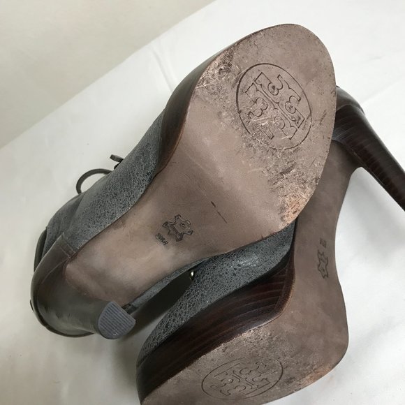 Tory Burch Lawson Platform Stiletto Crackle Suede Lace Up Tie Ankle Boot Sz 8 - Picture 10 of 16